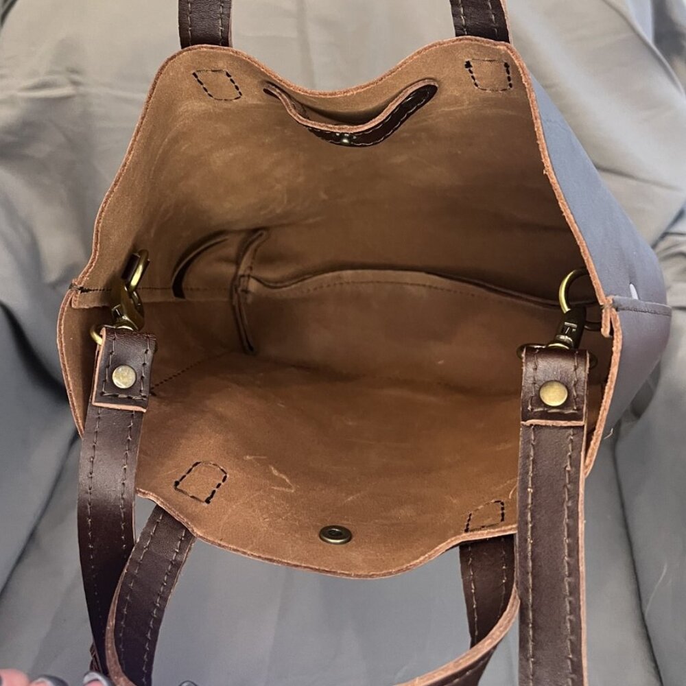 Portland Leather, Crossbody Tote, Dark Brown, w/Eclipse Bag & Keychain - Picture 4 of 15